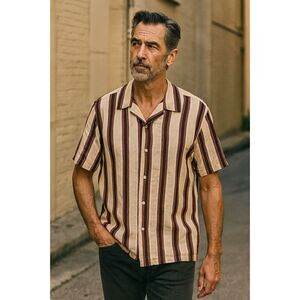 Rag & Bone New York Brown Stripe Short Sleeve Button Up Shirt Top  Mens Size XL